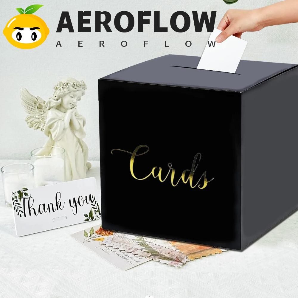 Aeroflow กล่องการ์ดแต่งงาน, กล่องการ์ดของขวัญอวยพรสีขาวสีดํา, กล่องซองจดหมายงานฝีมือ DIY กระดาษแข็งหรูหรา Voting กล่องการ์ดอาบน้ําเด็ก