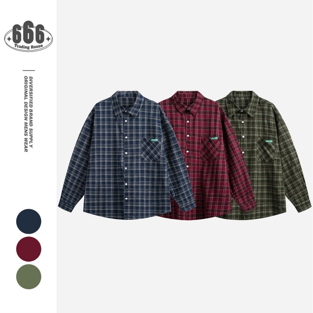 (URBAN HEAT) STREETSTYLE BLUE/RED OVERSIZE เสื้อแขนยาว FLANNELS SHIRT
