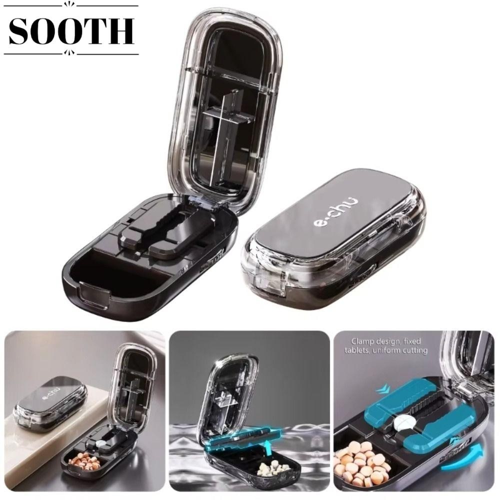 SOOTH Quartering Pill Cutter, Divider Organizer ยาแท็บเล็ตกล่องเก็บเครื่องตัดยา,กันฝุ่นยาสําหรับยาขนาดเล็กหรือขนาดใหญ่