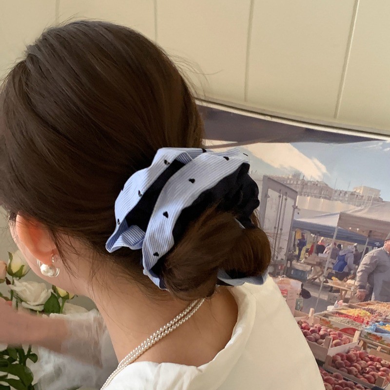 Blue Heart Strips Hair Ties หางม้าหัวเชือก Scrunchies เครื่องประดับผมสําหรับผู้หญิง ราคา ถูกที่สุด ดีลบีเคเค แกลเลอรีภาพที่ 6