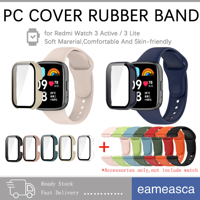 ฟิล์มกระจกนิรภัย PC ฝาครอบยางรัด for Redmi Watch 3 Active สายซิลิโคนป้องกันหน้าจออุปกรณ์เสริมกรณี for Mi Watch 3 Lite