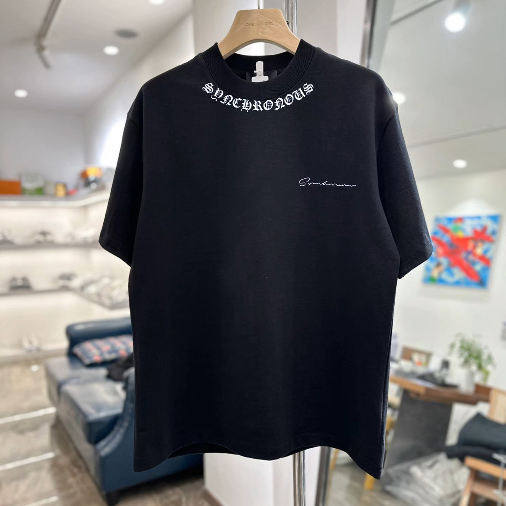 Chrome Hearts Signature สันสกฤตแขนสั้นผู้ชายและผู้หญิงหลวมขนาดใหญ่ 100% เสื้อยืดผ้าฝ้ายพรีเมี่ยมน้ํา 418