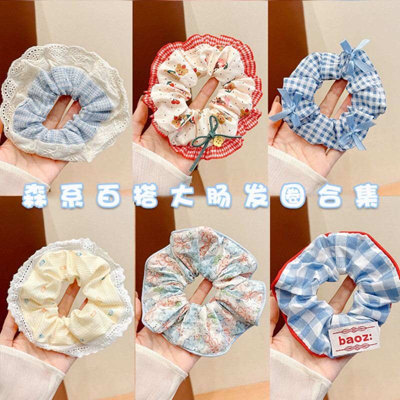 แหวนผมลูกไม้หวานเกาหลีสําหรับผู้หญิงที่มียางรัดยืดหยุ่นสูงขนาดใหญ่