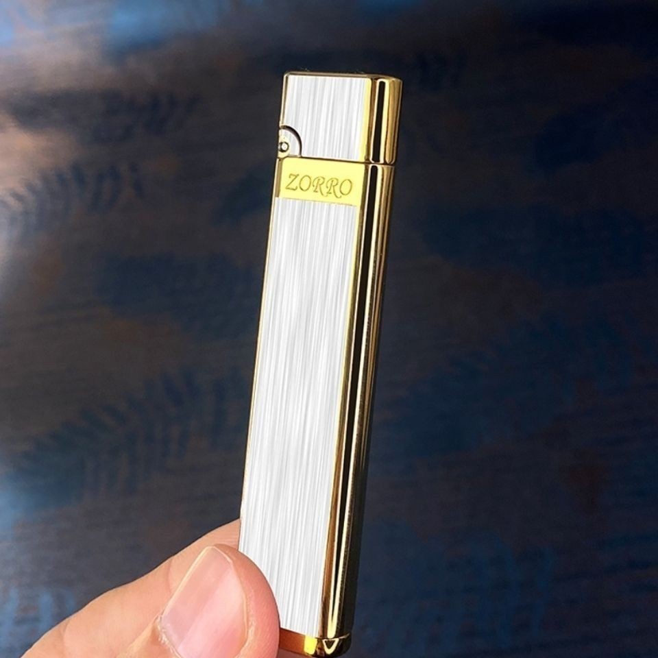 [Lighter](โปรโมชั่นพิเศษ)Zorroultrathinน้ำมันก๊าดไฟแช็ก,light,slim,ขนาดกะทัดรัด,retroบดล้อสไตล์,goldส่วนบุคคลที่ก