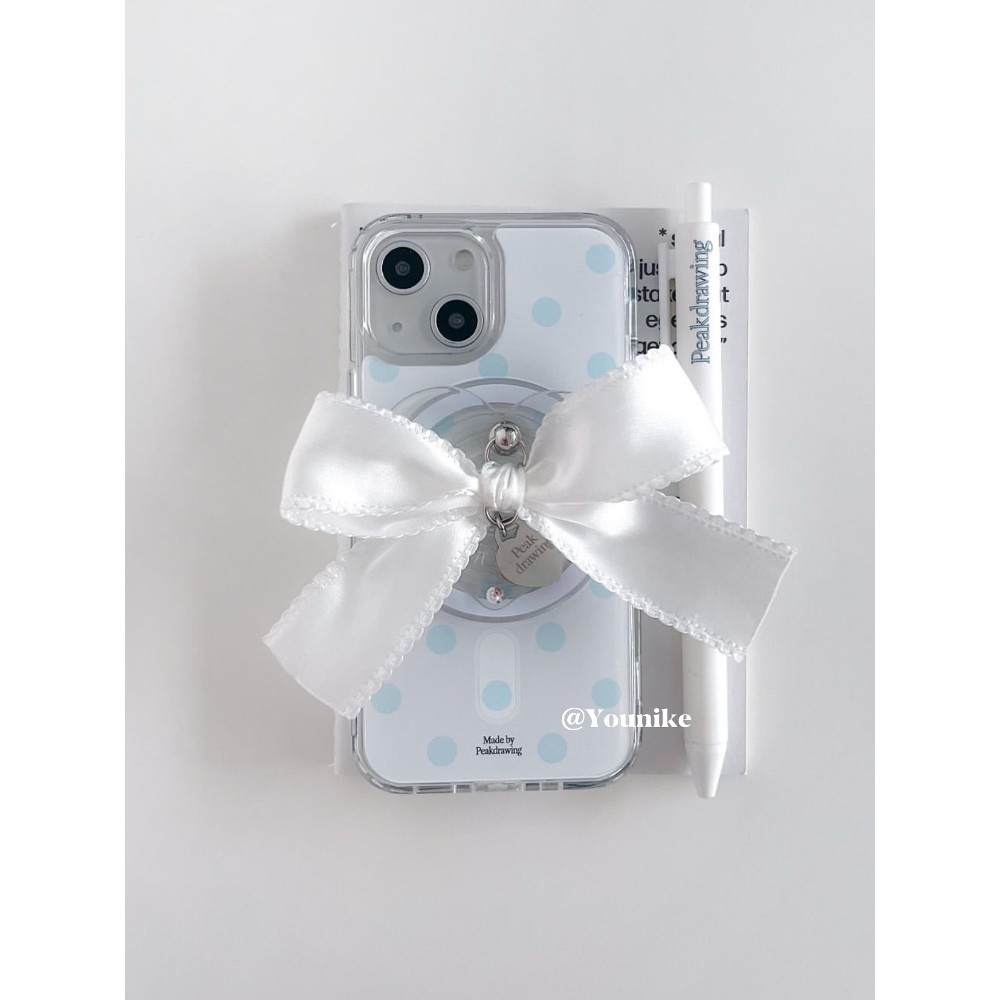 โรแมนติกสไตล์เกาหลี ins ฤดูร้อนริบบิ้นสดโบว์วงเล็บลายจุดเหมาะสําหรับ iphone16pro/15promax Apple 16/13/14/12/11/12promax เคสโทรศัพท์เคสป้องกันกันกระแทก