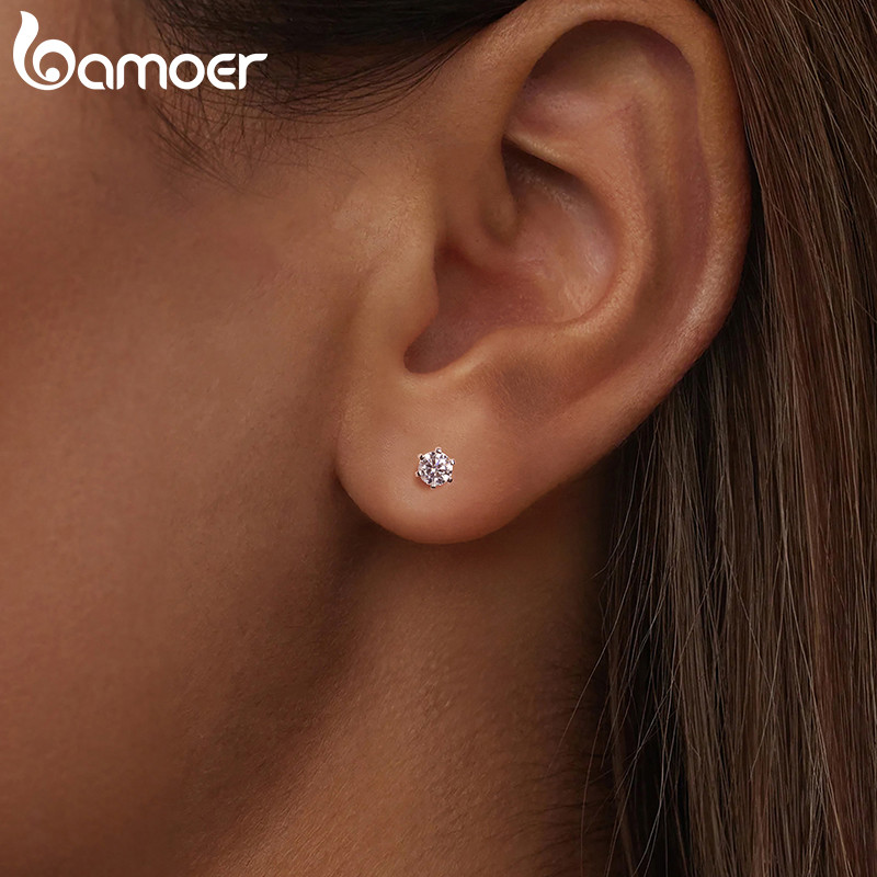 Bamoer ต่างหูเงินแท้ 925 หกง่าม Moissanite S รูปที่ 5