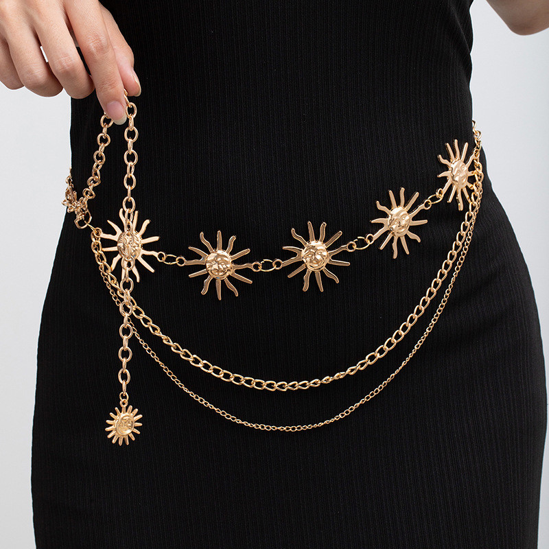 RetroMetalSmiley FaceSunflowerWaist ChainWomenDressDecorationVersatile
