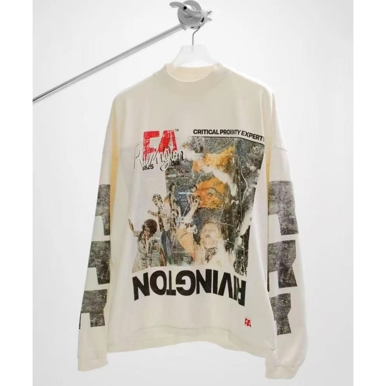 คุณภาพสูง RRR-123 < Washed Air Hard Graffiti แขนยาว Distressed เสื้อยืดสีขาว