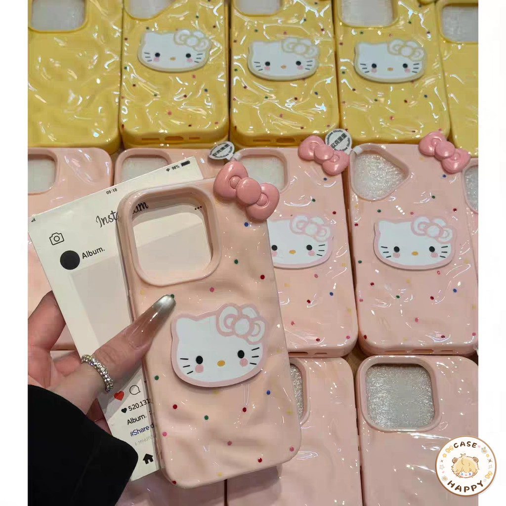 เคสไอโฟน 12 สำหรับ IPhone 13 11 14 15 16 Pro Max 16 7 15 8 Plus X XR XS Max ผ้าคลุมระบายลายการ์ตูนเฮลโลคิตตี้สุดน่ารัก
