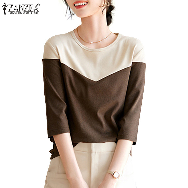 Zanzea เสื้อยืดคอกลมครึ่งแขนลําลองเกาหลีสําหรับผู้หญิง