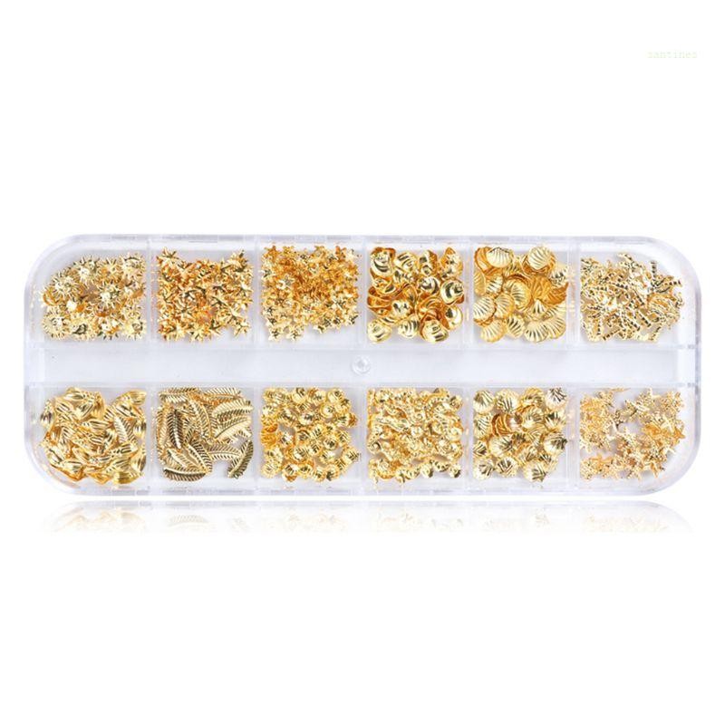 San * 12 กริดกล่องผสม Glitter Golden Ocean โลหะ Charms เล็บตกแต่งฟิลเลอร์ปลาดาวขนาดเล็ก Star สําหรับ S