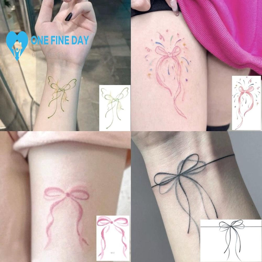 สีชมพูหวาน Cool Hottie สไตล์ Bow Bow Crayon ระบายสีนักเรียน Tattoo Ins สติกเกอร์น่ารัก Tattoo U8u7