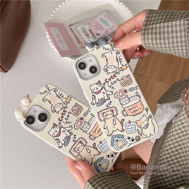 Iphone 16 15 14 13 12 11 Pro Max X Xr Xs Maxเคสโทรศัพท์Ins 3D DIYการ์ตูนน่ารักสนุกแมวนุ่มปกหลังหนัง