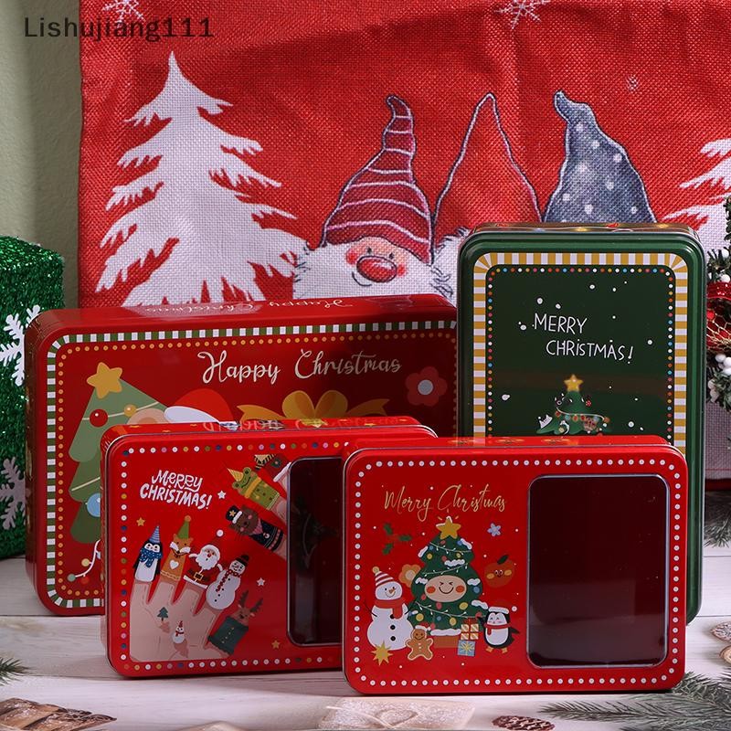 Lis คริสต์มาส Merry Tinplate สี่เหลี่ยมผืนผ้ากล่องขนมกล่องเก็บของขวัญบิสกิตสามารถ Home Hand Card คอนเทนเนอร์ Party คุกกี้กล่องเก็บ HUJ
