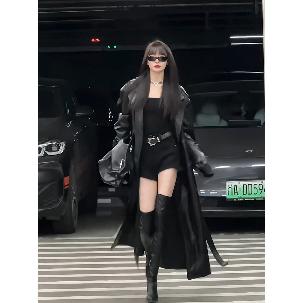 เสื้อโค้ทเทรนช์สีดำสไตล์เกาหลีแบบเรโทร ความยาวปานกลาง สำหรับผู้หญิง ไซส์ใหญ่ หนา อุ่น กันลม เหมาะสำหรับฤดูใบไม้ร่วงและฤดูหนาว รุ่นใหม่ปี 2026