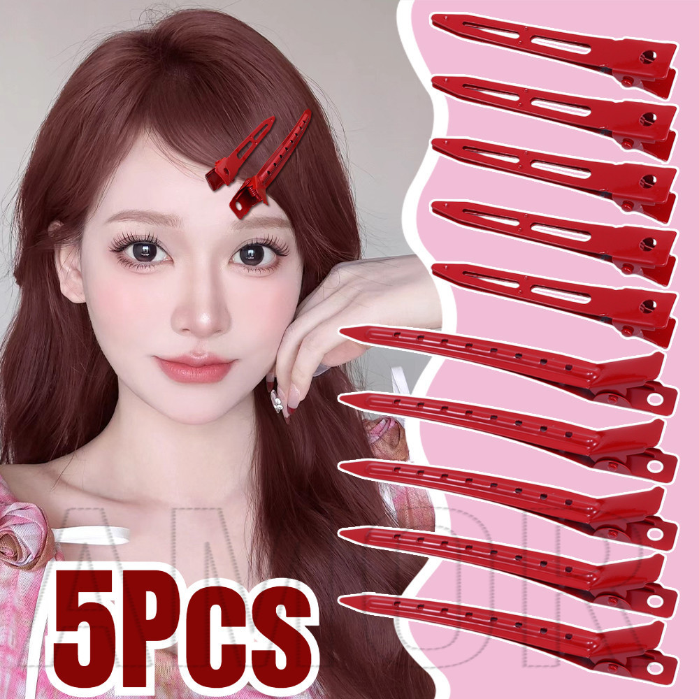 5ชิ้น/เซ็ตสีแดงโลหะผสมแบ่งกิ๊บ-สําหรับสาวสวมใส่ทุกวัน-ไม่มีร่องรอยด้านเรียบคลิป-อินเทรนด์,เกาหลีสไตล์ อิน, ย2เค -รากผมปุยกิ๊บ-เครื่องมือจัดแต่งผ