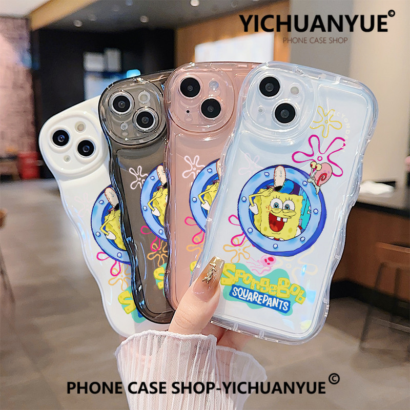 น่ารัก Spongebob ป้องกันการตกโชคดีรูปแบบโปร่งใสกรณีโทรศัพท์อ่อนนุ่มสำหรับ IPHONE 15 14 13PRO MAX 6 7 8 XS/XR 11 12PLUS