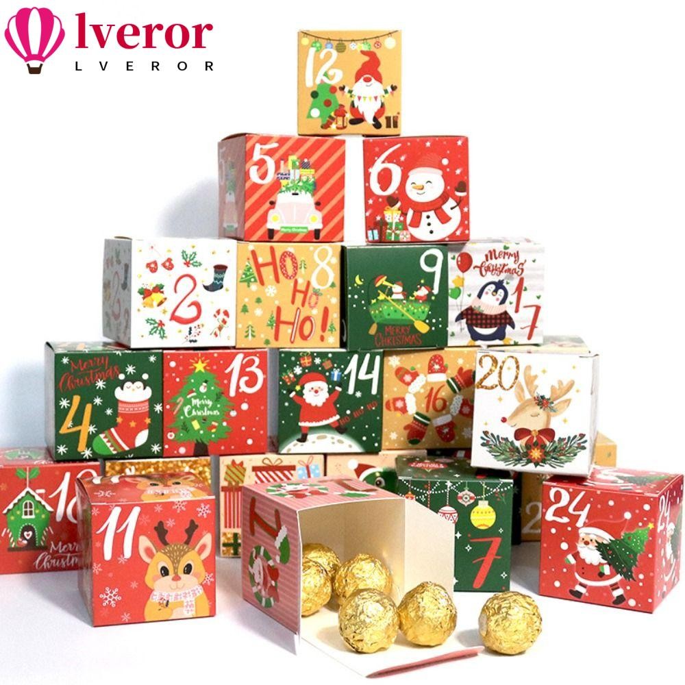 Lveror 24 ชิ้นกล่องของขวัญ, DIY Christmas Advent Calendar Candy Box, 24 วัน 1-24 กล่องห่อตกแต่งคริสต์มาส