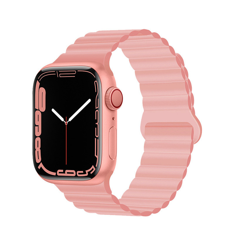 สายนาฬิกาซิลิโคนอ่อนนุ่มสำหรับ iWatch 4/5/6/7/8/Ultra 38/40/41/42/44/45/49MM พร้อมห่วงดูดแม่เหล็กสองสี
