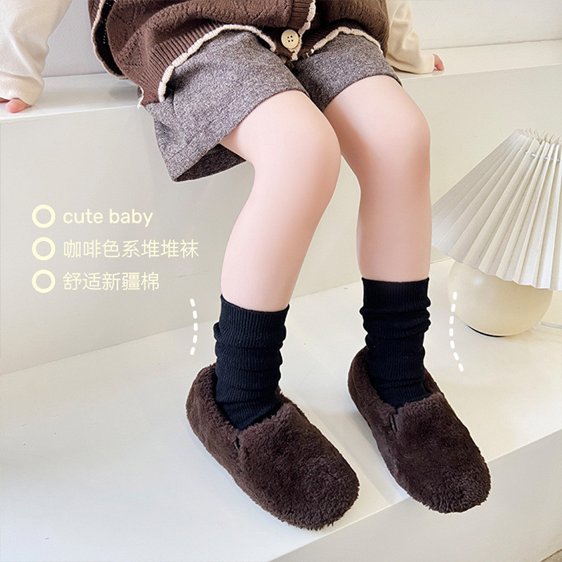 ถุงเท้ากลางลูกวัวสําหรับเด็กสีทึบเข็มคู่ ลายทาง แคชเมียร์ซ้อนถุงเท้า