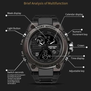 นาฬิกาดิจิตอลผู้ชาย Gst-8600 Dual Display Time Alarm Multifumcation นาฬิกาสปอร์ตกันน้ํา
