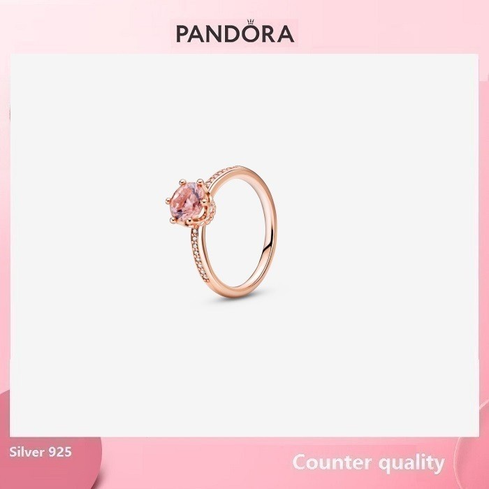 Spot Goods แหวนเงินสีชมพูเงา 925 Crown solitaire สีเงิน