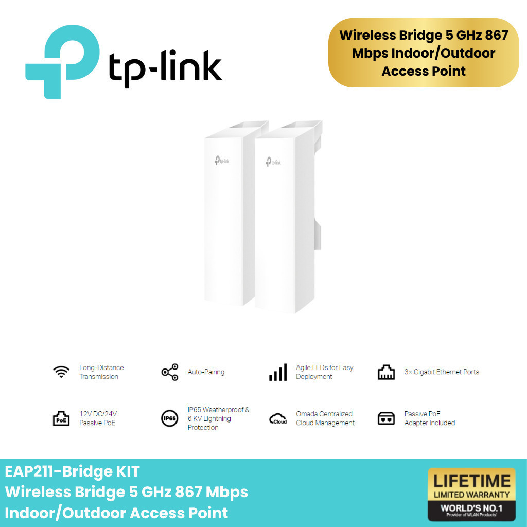 TP-LINK EAP215-Bridge KIT 5GHz 867Mbps Long-range Indoor/Outdoor Access Point