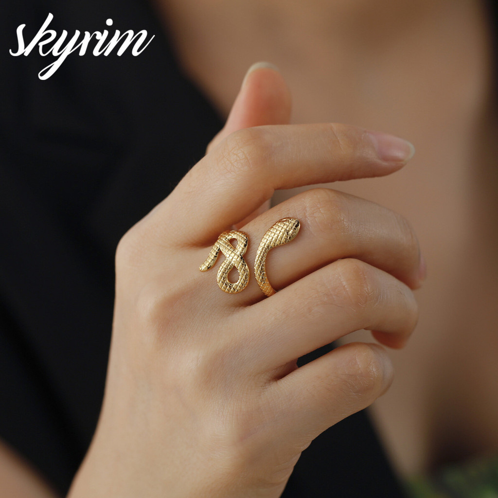 SKYRIM แหวนสตรีรูปงูอินฟินิตี้เปิดแฟชั่นปรับได้ไม่จางหายเครื่องประดับของขวัญ