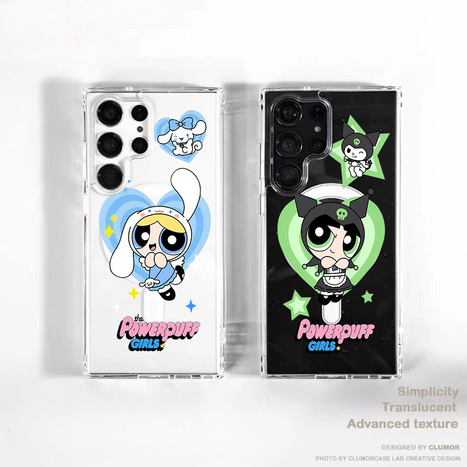 น่ารัก Kuromi Buttercup Cinnamoroll Powerpuff Girls MagFit Hard Clear สําหรับ Samsung S25 Ultra S24 Ultra S24 FE S23 Ultra S23 S22 Ultra S22 + S21FE S23FE กันกระแทกฝาครอบ