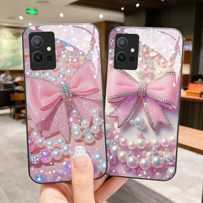 เหมาะสำหรับ VIVO Y75 5G Y75 4G Y75S Y72 Y73 Y76 Y7s Y85 Y89 กรณีโทรศัพท์มือถือ Artistic Pink Pearl B