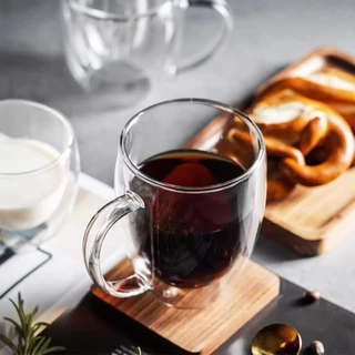 จัดส่งรวดเร็ว แก้วกาแฟ 2ชั้น มีหูจับ ถ้วย150มล.250มล.350มล.สีใส Coffee Glass สำหรับคาเฟ่ ร้านกาแฟ