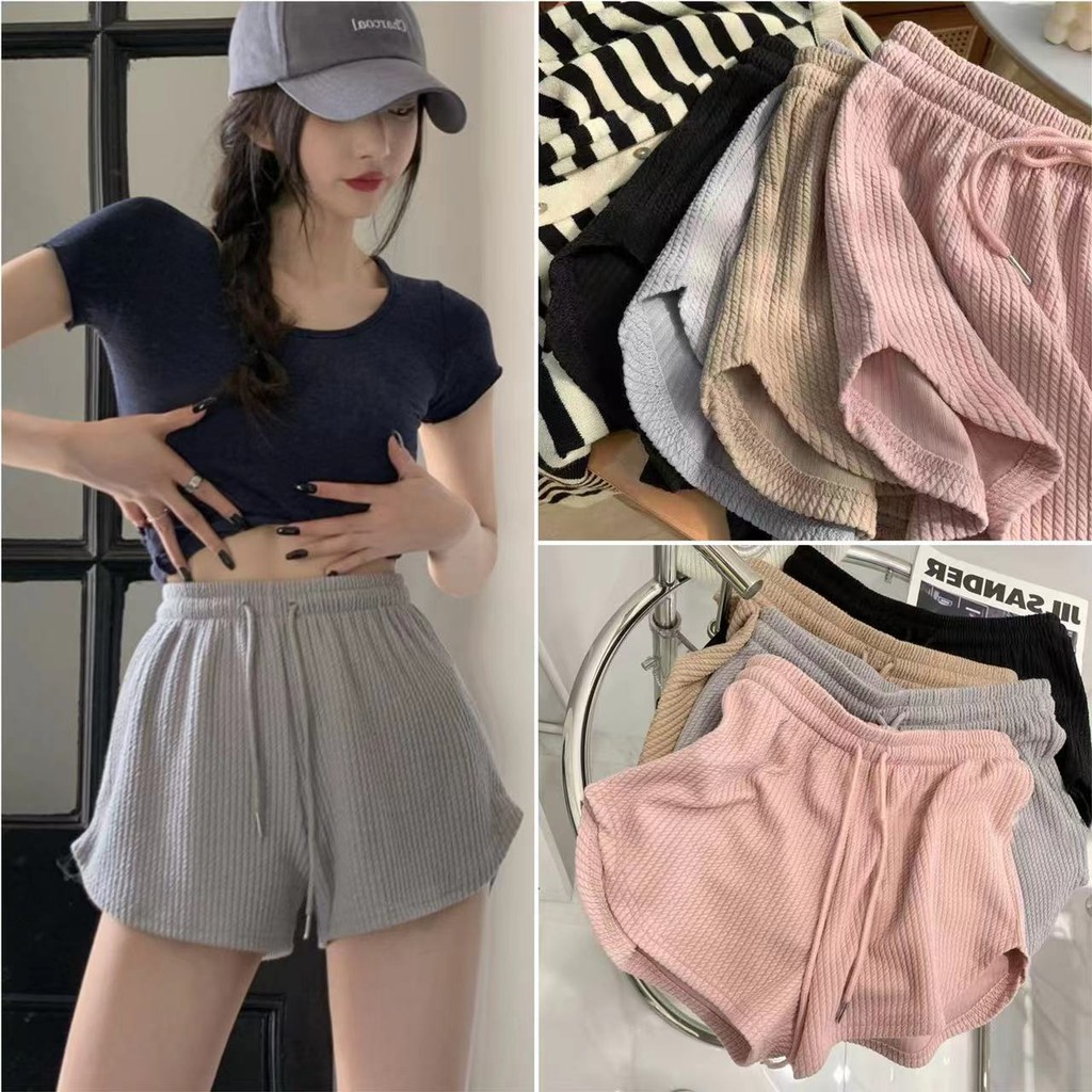 BM-shop2: กางเกงขาสั้น สวมใส่สบาย ลําลองสําหรับสตรี เอวสูงขากว้างทรงหลวมขนาดพลัสเหมาะกับการเล่นฟิตเนส