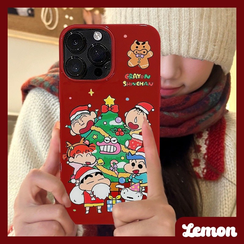 เคสโทรศัพท์มือถือนิ่ม ลายต้นคริสต์มาส ชินจัง สีไวน์แดงวาว แวววาว เหมาะกับฤดูใบไม้ร่วง ฤดูหนาว สําหรับ Iphone 15 15promax 14pro 14promax 13 13pro 13promax 111 12 12pro 12promax XR XSMAX 7P 8P