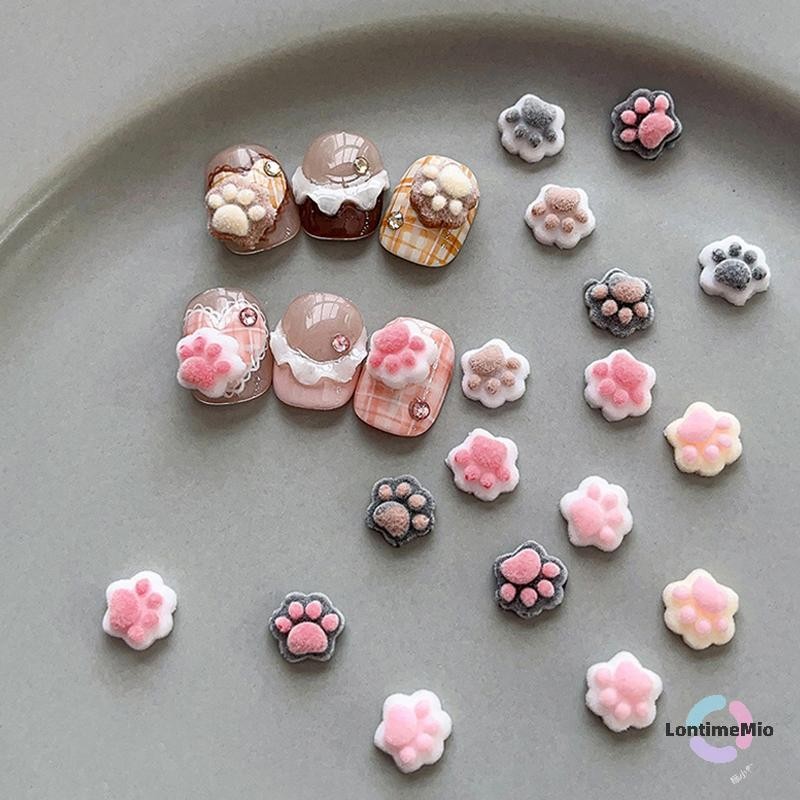 Lontimemio] 10pcs 3D Plush Mini Cat Paw Nail Art Ch กํามะหยี่เรซิ่นตกแต่งเล็บการ์ตูน DIY เล็บ Salon Party สาวฤดูหนาวของขวัญใหม่