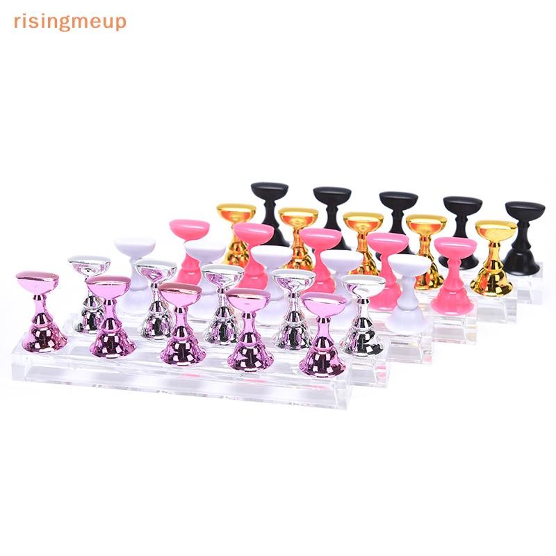 [risingmeup] 1 ชุดที่ใส่เล็บฝึกขาตั้งจอแสดงผลอะคริลิคคริสตัลชั้นวางของโชว์