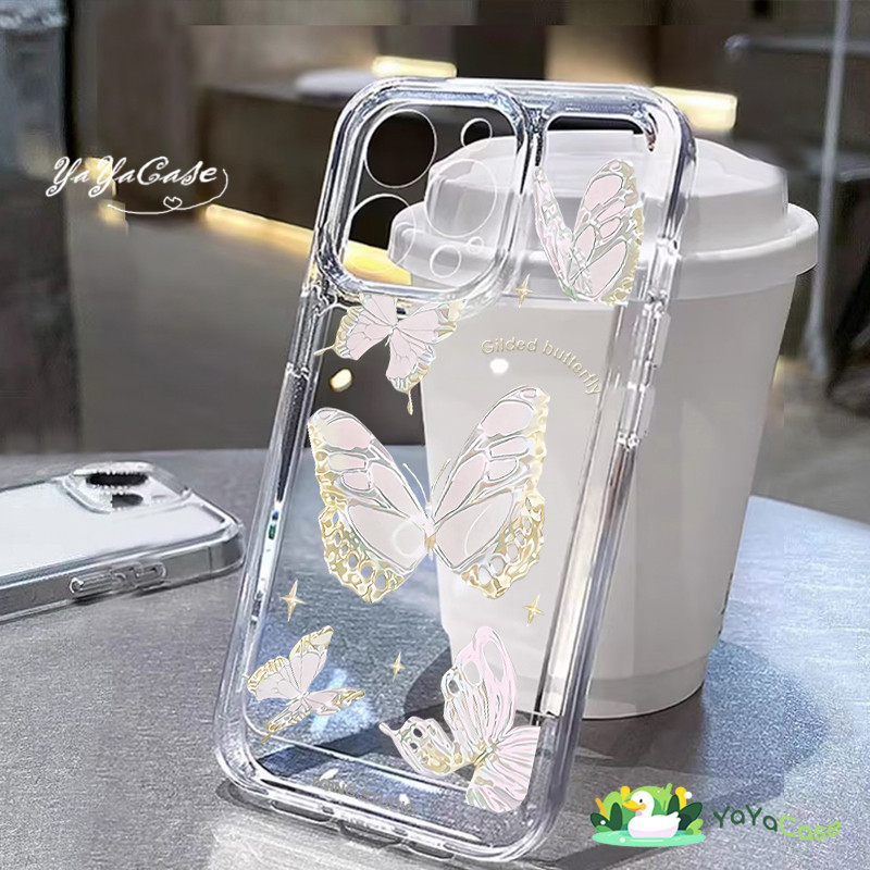 สำหรับ iPhone11 16 13 Case For เคสไอโฟน15 14 12 PRO MAX 7 8 PLUS X XR XS MAX Cute Butterfly กรณีโทรศัพท์ซิลิโคนใสหรูหรา