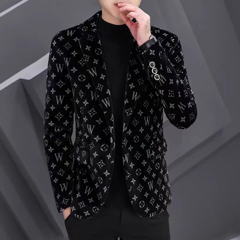 Dgx9 jaket lelaki Tekstur lembut สไตล์ blazer menGold ผ้าไหม Suede Slim Fit Slimming ฤดูใบไม้ผลิและฤดูใบไม้ร่วงชุดชายหนุ่มรูปแบบเสื้อสูทแฟชั่นไนท์คลับชายเสื้อ