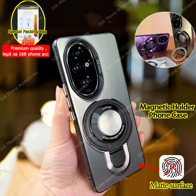 เคส Honor 200 Pro เคส Honor 200 5G เคสโทรศัพท์กันกระแทกพร้อมที่วางโทรศัพท์แม่เหล็กติดฮาร์ดเคสโทรศัพท์ป้องกันลายนิ้วมือถุงลมนิรภัยสีสันสดใส IMD ชุบ