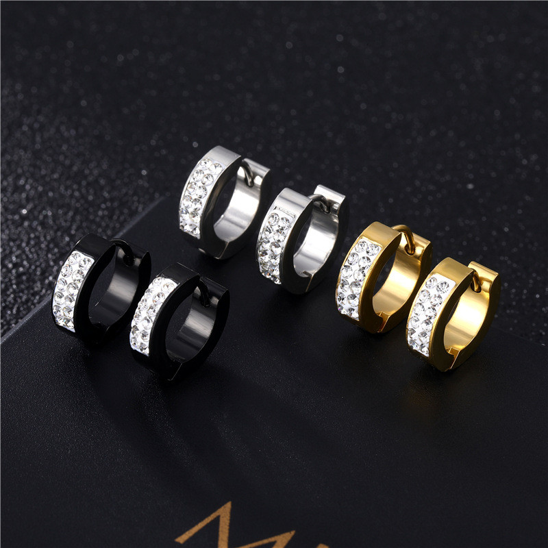 1 ชิ้น Hypoallergenic เครื่องประดับอุปกรณ์เสริมสแตนเลสชุบ 18K Gold Crsytal ต่างหูสําหรับผู้หญิงผู้ชาย Punk Cool Desgin