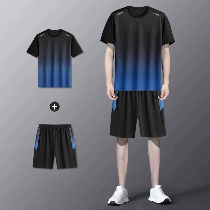 BECoolMan💥ชุดกีฬาทรงหลวมไซส์ใหญ่ กางเกงขาสั้นแขนสั้นผู้ชาย เสื้อยืดออกกำลังกาย แบบบางแห้งเร็ว ลำลอง