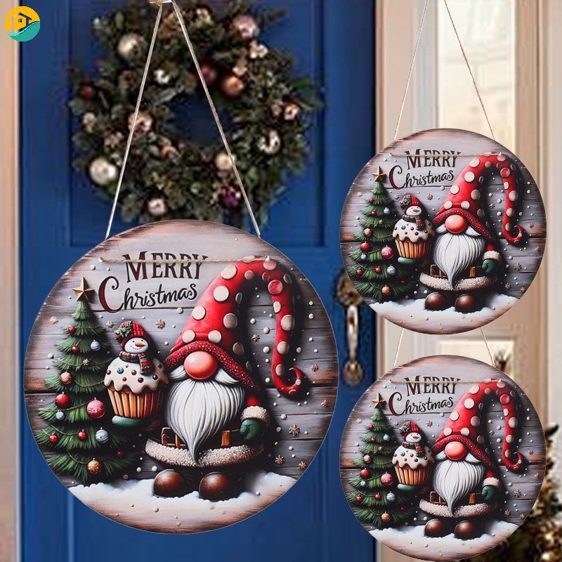 คริสต์มาสบรรยากาศตกแต่งป้ายไม้ Gnome Snowman รูปแบบต้นคริสต์มาสแขวนจี้วันหยุดบ้านเครื่องประดับติดผนัง