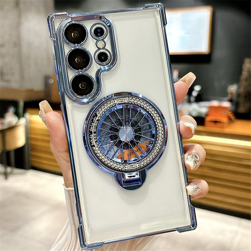 SAMSUNG ชุบแม่เหล็กสําหรับsamsung S24 S23 S22 Plus Ultra S23 FE S24FE S23FE S23ultra S24ultra S22ULTRA Gyroวงเล็บโปร่งใสกันกระแทก