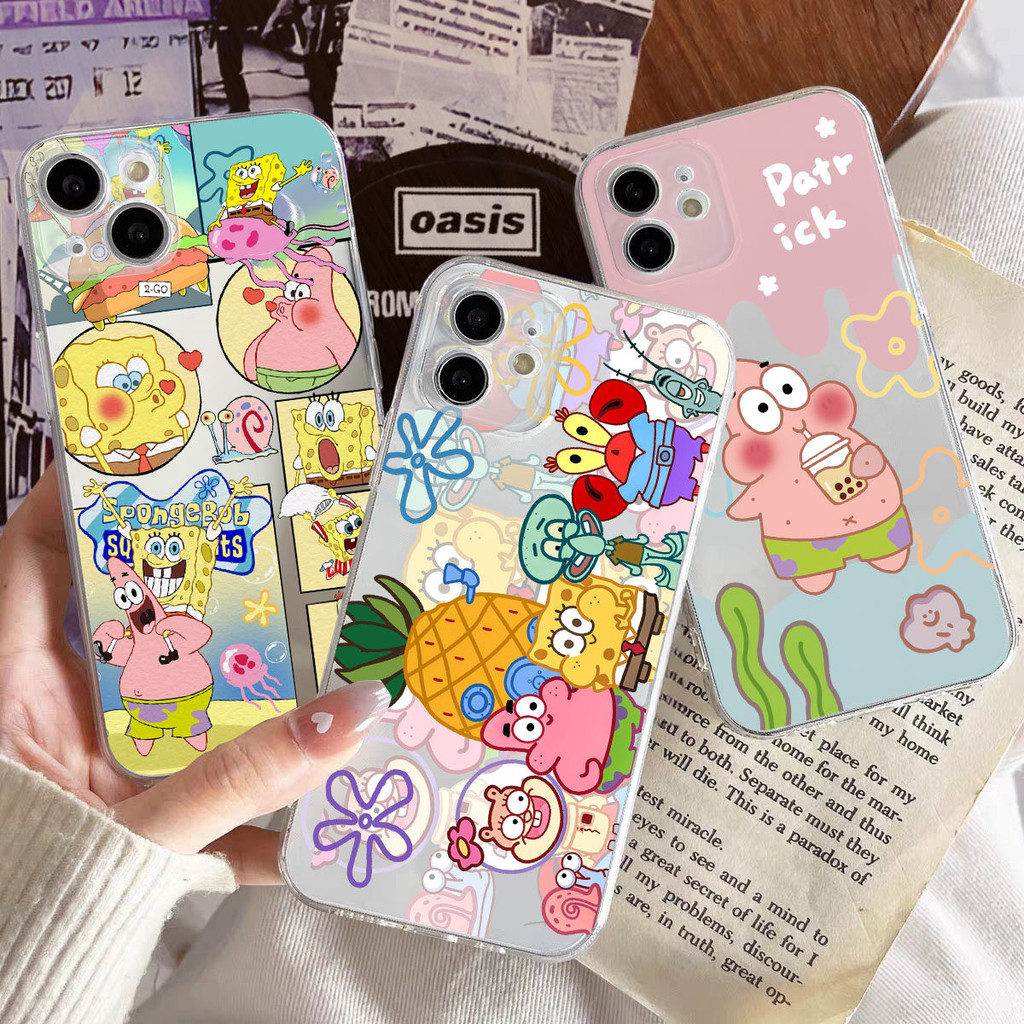 ปลอกสําหรับ Samsung Galaxy S25 S24 Ultra S23 Plus S24FE S23FE A7 2018 A16 A55 A54 A25 การ์ตูนน่ารัก Spongebob Patrick Star ป้องกันเคสโทรศัพท์นุ่มใส