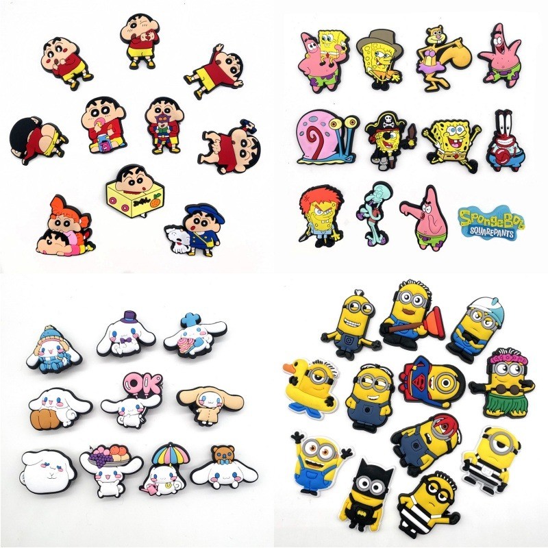 Jibbitz Charms หลากหลายรูปแบบการ์ตูน crayon Shin-chan Minions Spongebob รองเท้าเด็กหัวเข็มขัด PVC Crocs อุปกรณ์ตกแต่งเด็กของขวัญ