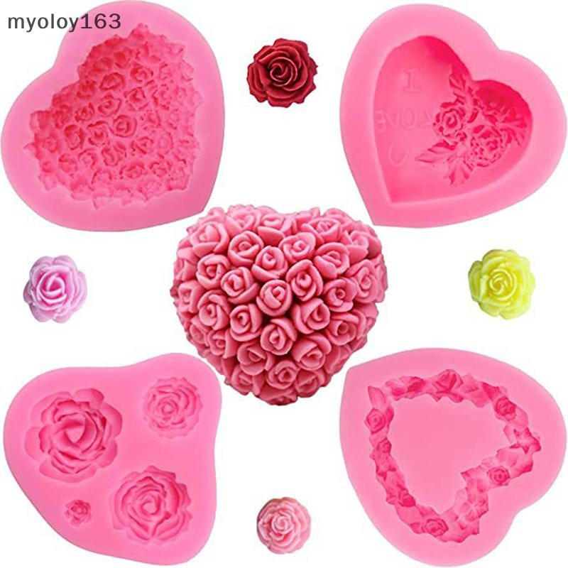 Myoloy 1 PC หัวใจ Rose Shape ซิลิโคน Sugarcraft แม่พิมพ์ Cupcake เบเกอรี่ Decorag Mould TH