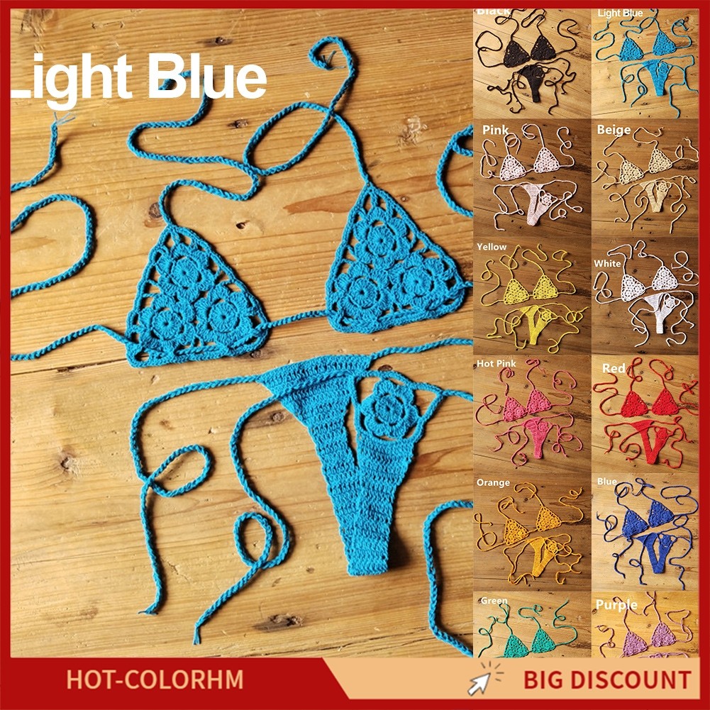 [CH] ชุดบิกินี่โครเชต์ G-String Lace Up Thong Beach ชุดว่ายน้ําเซ็กซี่ชุดว่ายน้ํา Bra Set
