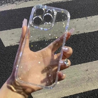 Soft Glitter เคสโทรศัพท์โปร่งใสสําหรับ iPhone 11 12 13 14 15 16 Pro Max Plus ซิลิโคนกันกระแทกฝาครอบกันชนใส