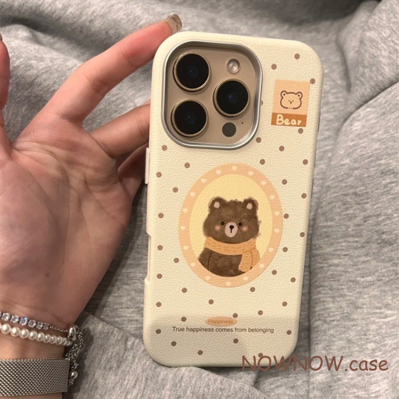 Iphone 16 15 14 13 12 11 Pro Max X XR XS Max 7 8 Plus INS น่ารักสีเบจฤดูหนาวผ้าพันคอหมีเคสโทรศัพท์ปกอ่อน