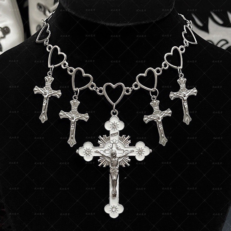 Y2k Yabi Simple Hollow Heart Cross Necklace Cool Style Punk Unique Necklace