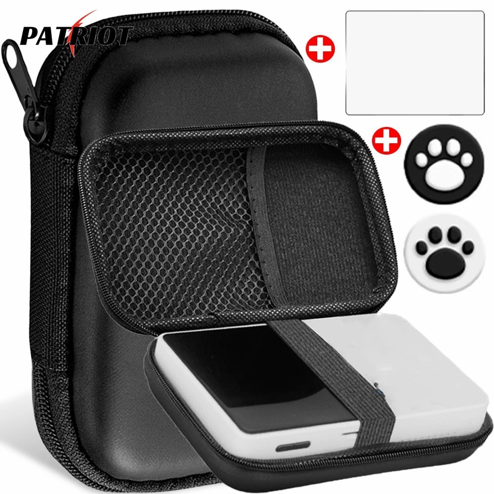 4 IN 1 ชุดป้องกันสําหรับคอนโซลเกม R36S - กระเป๋าพกพาแบบพกพา - กระจกนิรภัยป้องกันหน้าจอ - ถุงเก็บ EVA สีม่วงสีดําสีขาว - Cat Paws จอยสติ๊ก Thumb Grip Cap